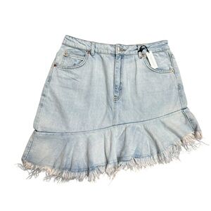 Topshop Moto Light Blue Distressed Denim Mini Skirt US 10